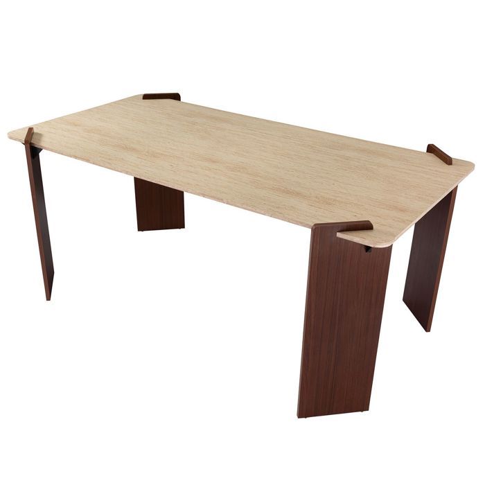 MENZZO Table à manger au design Art Déco Cezanne 80x190cm Effet travertin Beige et Bois foncé