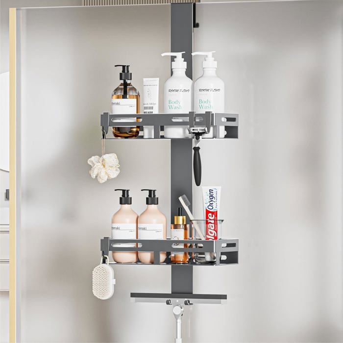 Étagère de douche suspendue - SWAPY - Sans perçage - Ventouses puissantes - Crochets pratiques - Anti-rouille