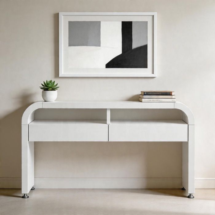 Console dentrée - N651P397265K - Blanc - 2 tiroirs & étagères ouvertes - 120×355×765 cm