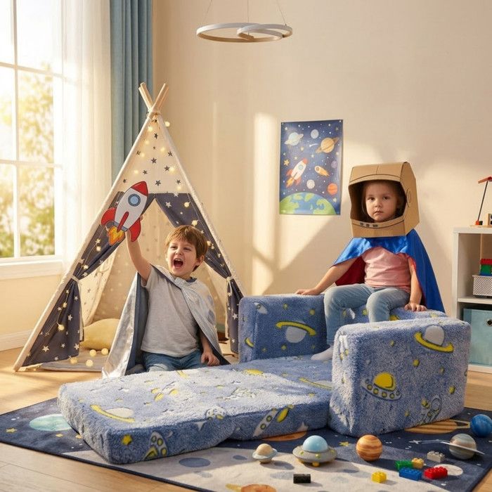 NuvlaGu - Canapé enfant - Design minimaliste - Chaise pliante pour tout-petit - Fauteuil inclinable confortable pour bébé - Bleu