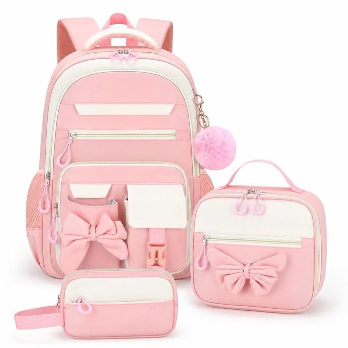 Sac à dos Trousse scolaire 3 pieces hoelink grand format multipoches fille ecole primaire rose avec pochette et sac repas - Rose Sac à dos Trousse scolaire 3 pieces hoelink grand format multipoches fille ecole primaire rose avec pochette et sac repas - Rose