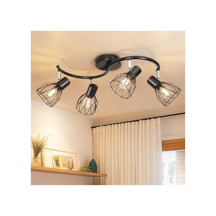 Luminaire Plafonnier Led Orientable 4 Spot Noir - Plafonnier Industriel Luminaire E14 Spots de Plafond - Rampe S 4 S 4 Spot AMPOULE
