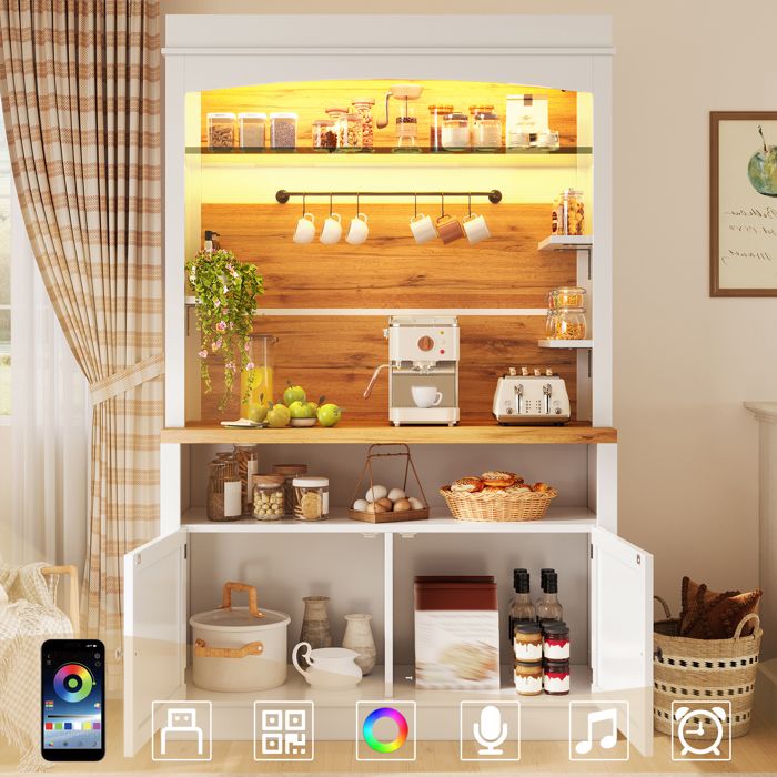 Buffet haut avec LED - Éclairage LED RGB contrôlable par application - Espace de rangement multifonctionnel