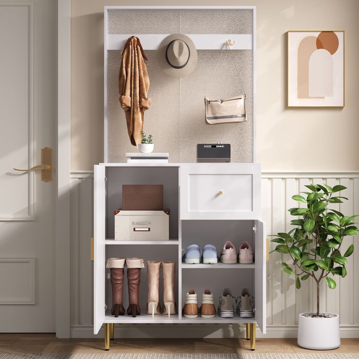 VUENOR vestiaire dentrée 80 x 35 x 175 5 cm blanc et or avec rangement compact