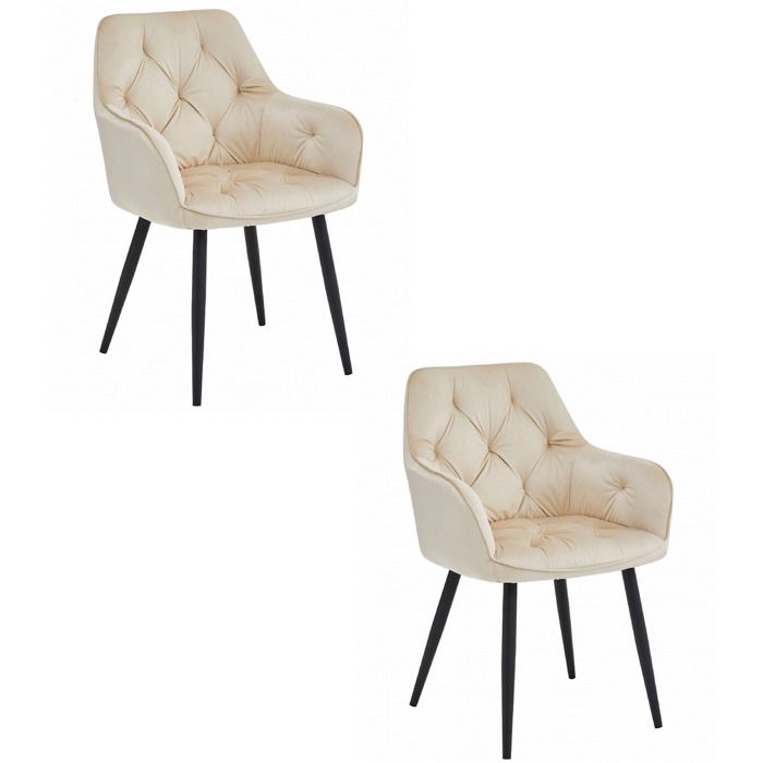 Lot de 2 chaises avec accoudoirs Jork en velours beige - Réf. VK8681847483144