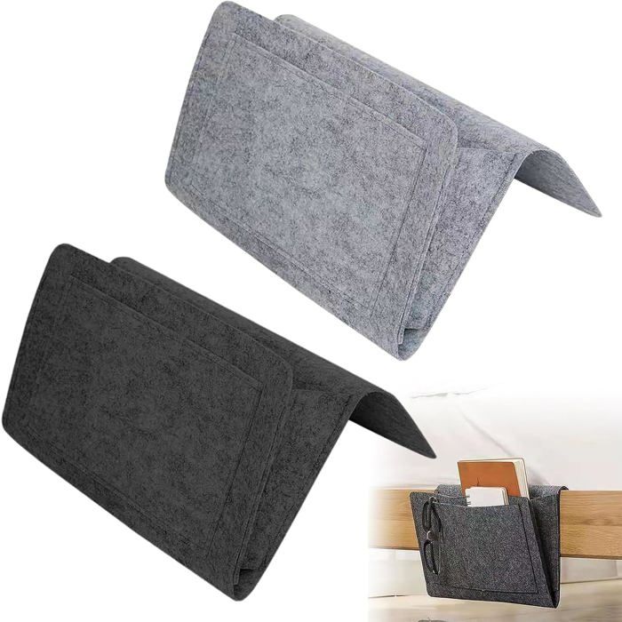 Lot de 2 Vide Poche Lit et Canape - Organisateur Suspendu Feutre - Porte Telecommande - Rangement Lit Antiderapant - Gris