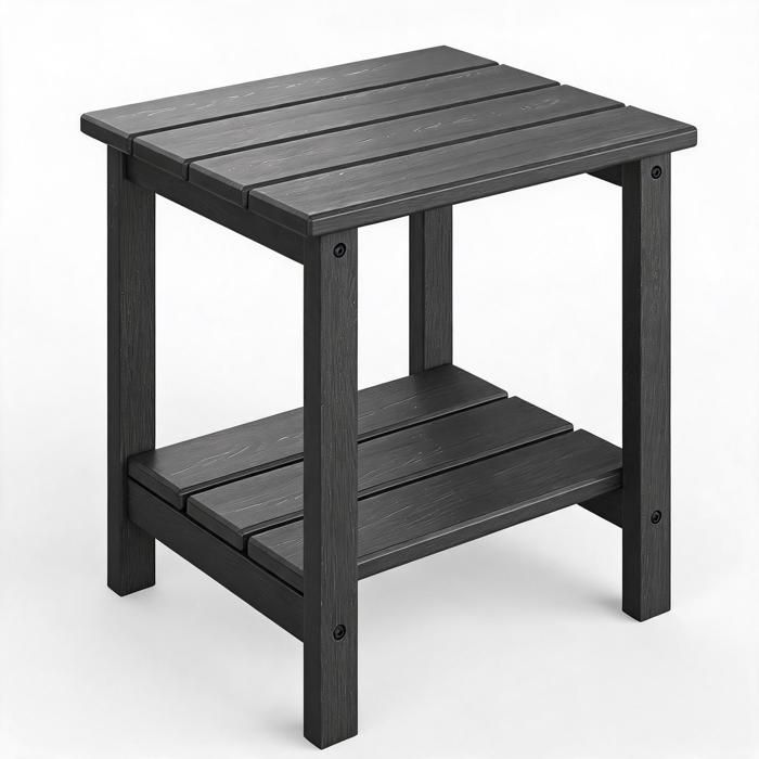 Petite table de jardin style Adirondack à 2 étages en HDPE inaltérable aux conditions climatiques entretien simplifié. Noir