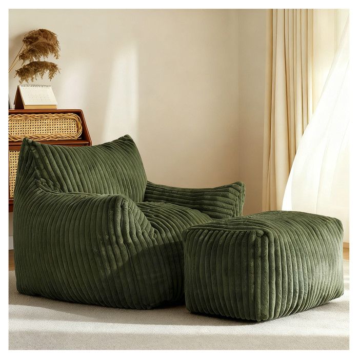 Ulsam Fauteuil Relax avec Repose-pieds - Soutien Ergonomique à 5 zones - Mousse à Mémoire de Forme Haute Densité Flanelle Vert