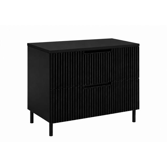 Meuble sous vasque - 3XE - 80 cm Noir Marbre Black Royal - 2 tiroirs softclose - façade cannelée - pieds métal