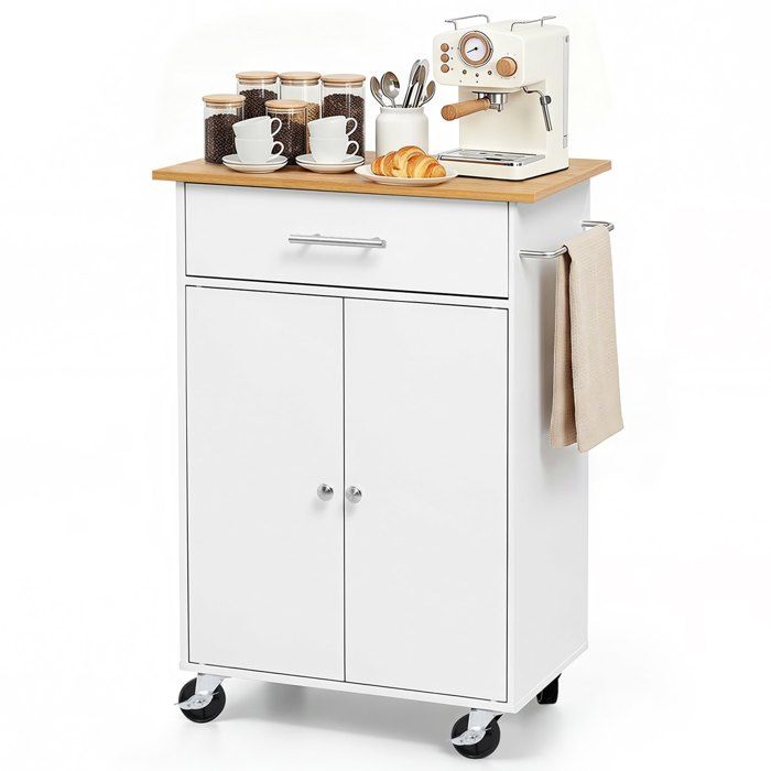 Îlot de Cuisine Mobile Desserte sur Roulettes avec Rangement 63 cm Blanc Pour Salle à Manger Maison Table-îlot en MDF Placard