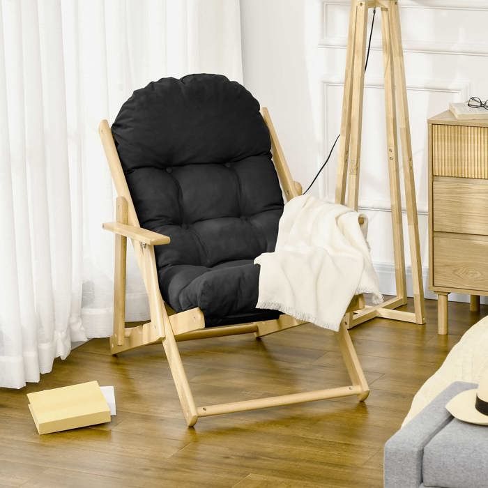Fauteuil Chaise de Salon Pliable et inclinable en Bois Fauteuil Relax Confortable avec Coussin capitonné épais