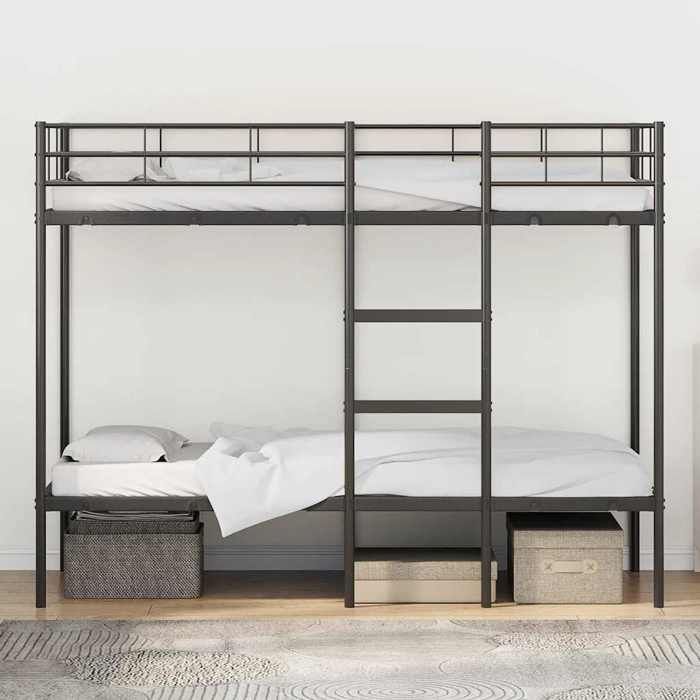 VIDAXL Lit chambre 1 place Lit superposé - sans matelas - noir - 90 x 200 cm - acier Conception pratique 23107