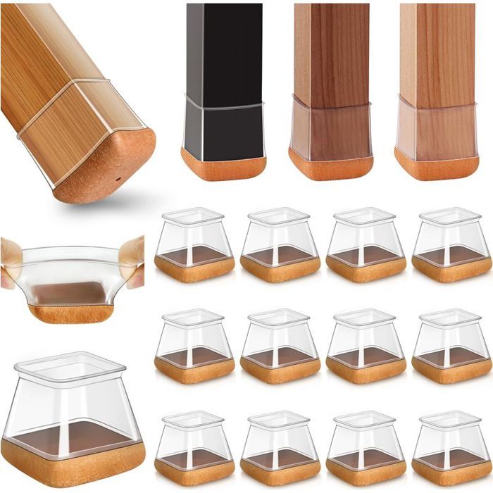 20pcs Carré Protection Pied de Chaise Silicone Patin de Chaise Protections de Sol en Silicone Transparent pour Sols en Bois Du