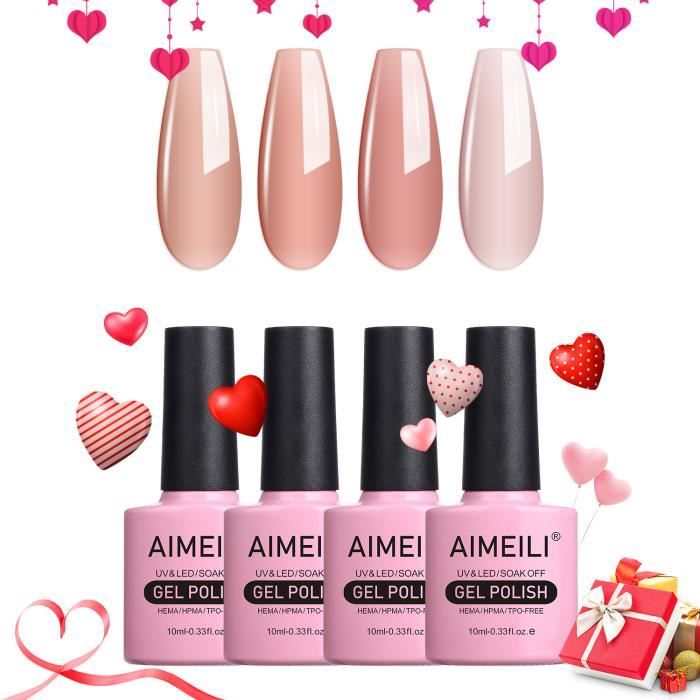 AIMEILI Soak Off UV LED Pastel Nudee Vernis à Ongles Gel Semi-Permanent 4 Couleurs Naturel Gel Manucure Nail Polish-10ml Kit22