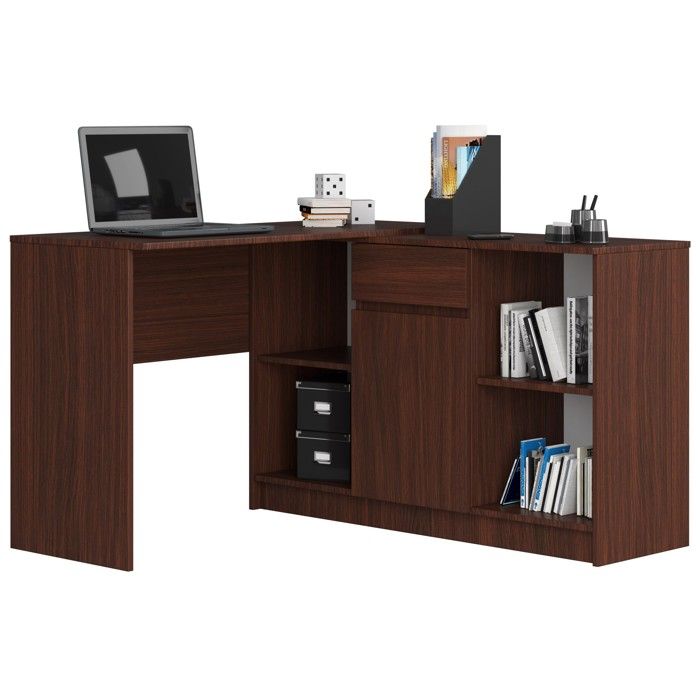 Ensemble dangle AKORD bureau B17 avec commode Wengé 120 cm 1 porte 1 tiroir façade Wengé 6 étagères 120x126x79 cm