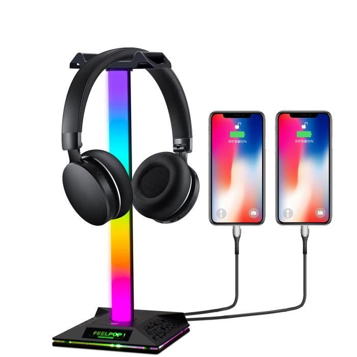 Support Casque Gaming RGB Avec Ports USB - Base Lumineuse LED - Pour Bureau PC - Accessoire Gamer
