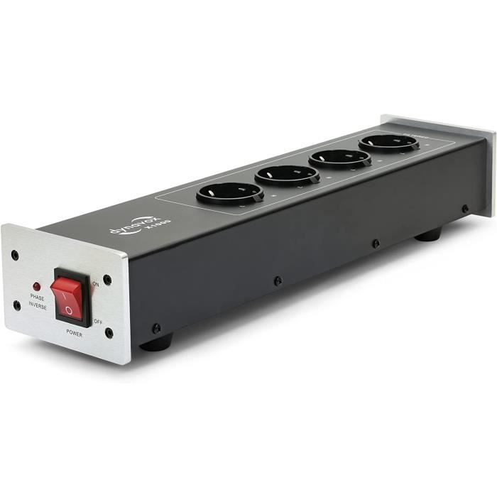 Dynavox Bloc multiprise X1000S,Multiprise de 4 fiches Terre allemandes (Shuko) filtrées, LED
