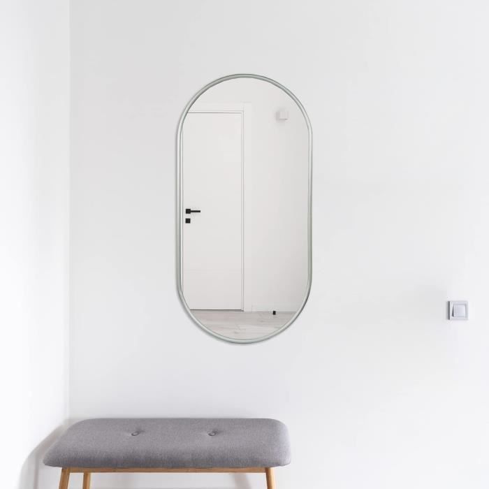 Navaris Miroir Mural Design - Miroir Ovale 75 x 38 x 3cm avec Cadre Aluminium - Miroir Mural entrée Chambre Salon Suspension Horizontale ou Verticale