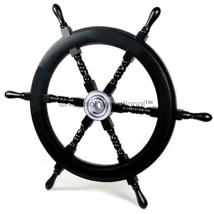 Déco Murale Gouvernail Bateau Vintage – Style Méditerranéen – Bois Noir – 23 Cm Décoration Méditerranéenne Bateau