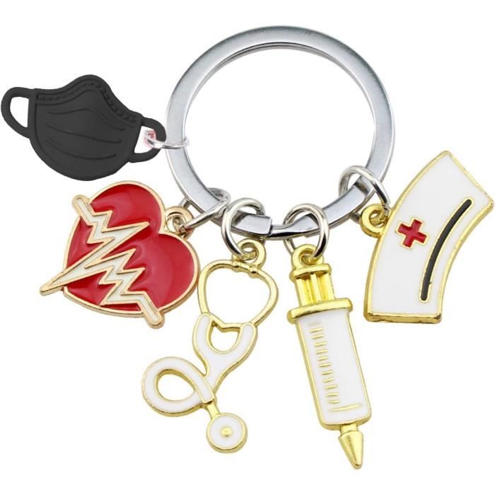 Infirmière Keychain Nouveauté Stéthoscope Seringue Amour Coeur Métal