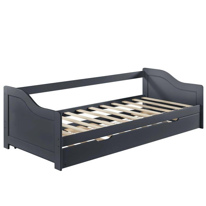 Canapé-lit convertible - HELLOSHOP26 - 2 places - Structure en pin - Gris foncé - 205x1905cm