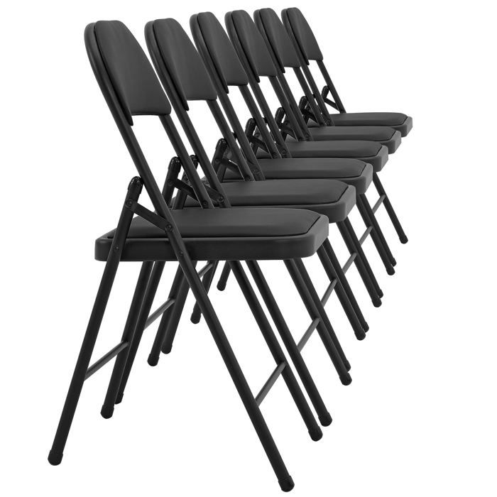 lot de 6 chaises de bureau chaise de conference visiteur en similicuir et metal noir pliable