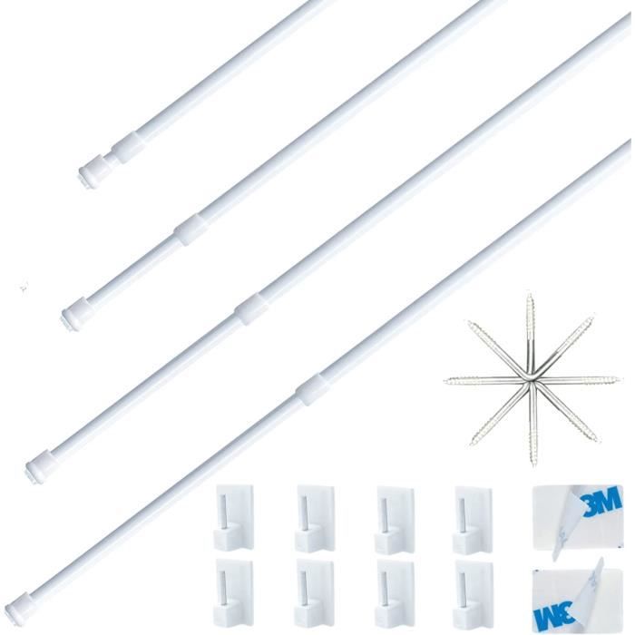 WELDUN Lot De 2 Tringles à Rideaux à Clipser, 3 En 1 Barre De Tension Sans Perçage, Tringle Télescopique 13mm à Clipser Pour Fenêtre, Placard, Cuisine Et étagère, 70-100cm