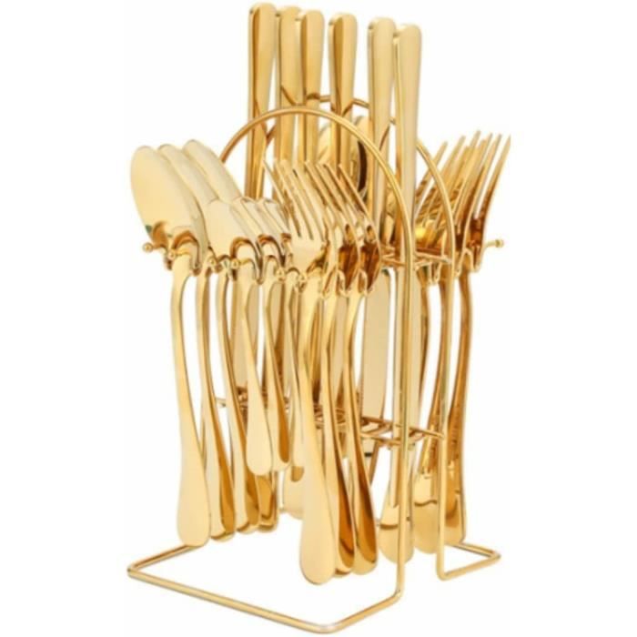 Ensemble De Couverts En Acier Inoxydable Doré - 30 Pièces Pour 6 Personnes - Idéal Mariage & Fête
