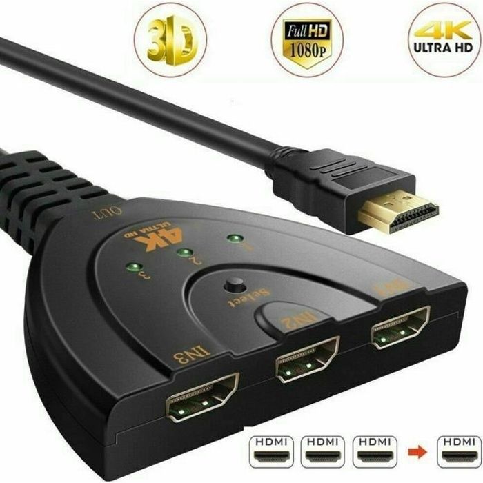 Switch HDMI 4K Ultra HD - 3 Entrées 1 Sortie, Alimenté, Pour Home Cinéma & Gaming