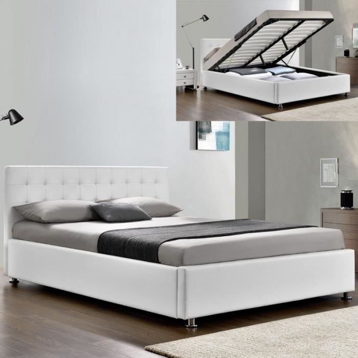 lit complet sommier relevable + tête de lit + cadre de lit capitole - blanc - 160x200