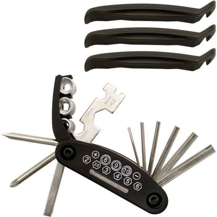 CampTeck 16 en 1 Kit Outil Réparation Vélo Multifonction Clé Allen Tournevis Bicyclette
