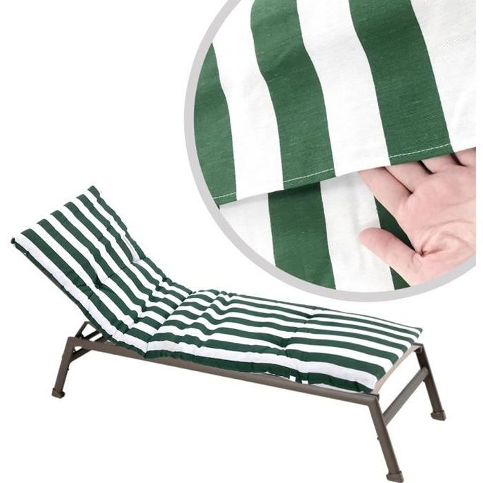 Matelas de transat bain de soleil - Vert rayé blanc - 180x55x7cm - 100% polyester