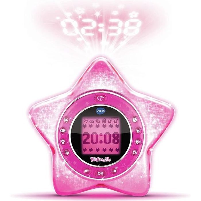 VTech - KidiMagic StarLight Rose – Réveil Enfant – Radio Réveil avec Enceinte et Projection Animée - Version FR