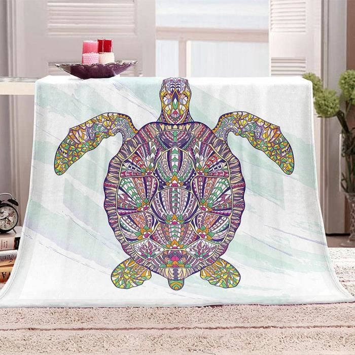 Plaid Couverture Polaire 3D Tortue Animale Motif Couverture Lit 1 Personne Chaude 300X300KM Plaid En Flanelle Pour Canapé Et Lit - Maison