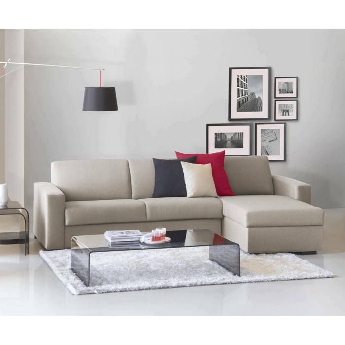 Dmora - Canapé-lit avec péninsule Alisea 260x95h90 cm gris tourterelle Bois Panneau effet bois et Polyester Dmora - Canapé-lit avec péninsule Alisea 260x95h90 cm gris tourterelle Bois Panneau effet bois et Polyester