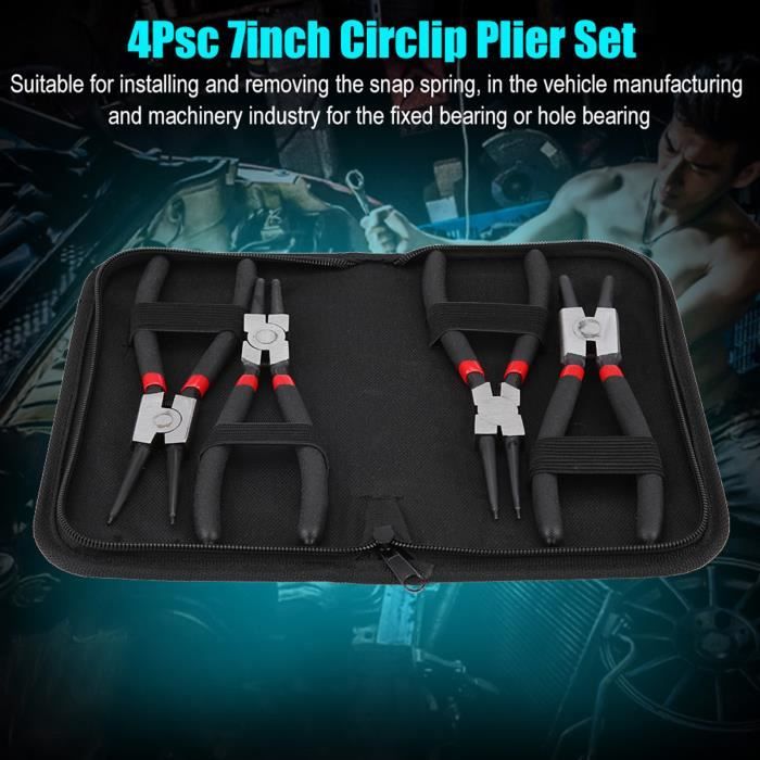 Lot De 4 Pinces à Circlips 7 Pouces - Pour Circlips Internes Et Externes - Poignées Antidérapantes - Acier Au Carbone