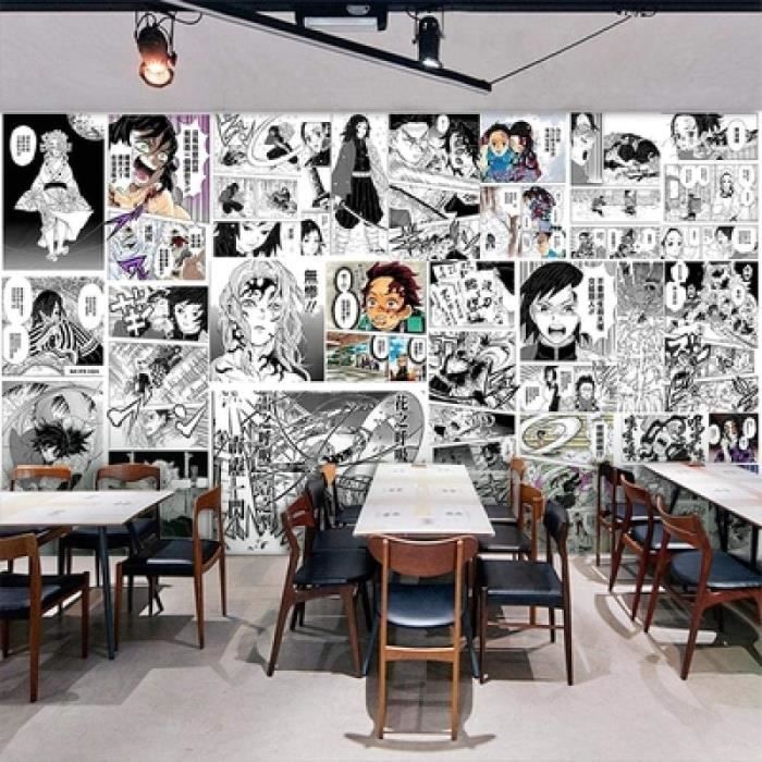 WxH Papier peint Anime Demon Slayer Studio Lait Thé Boutique Décoration Japonais Manga Couleur mural personnalisé pour salon chambre décoration murale-140x100cm 