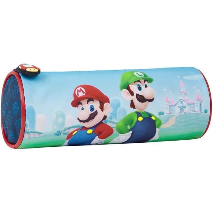TROUSSE SCOLAIRE TRIPLE SUPER MARIO - 3 Compartiments Zippés Pour Enfants Et Ados, 22 X 3 X 12 Cm, Bleu Foncé/Rouge - 2