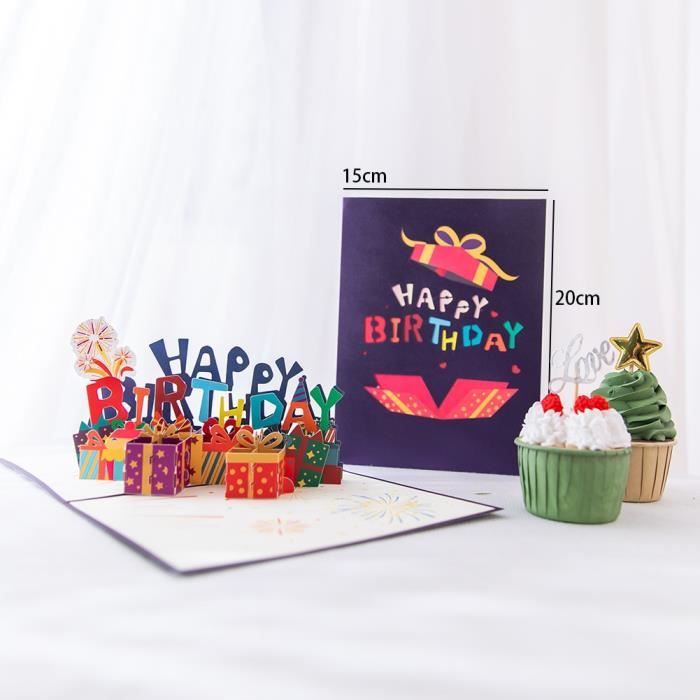 Carte Anniversaire Pop Up 3D Gateau D'Anniversaire Avec Bougie. Parfait