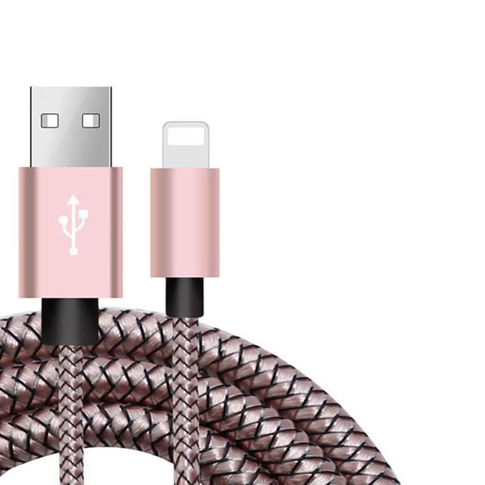 3M 2.4A Données Câble Chargeur USB Pour iPhone 6 6s 7 8 Plus 11 Pro Xs Max  XR X 5s iPad Charge Rapide D'origine Long Fil Cordon pink - Cdiscount  Téléphonie