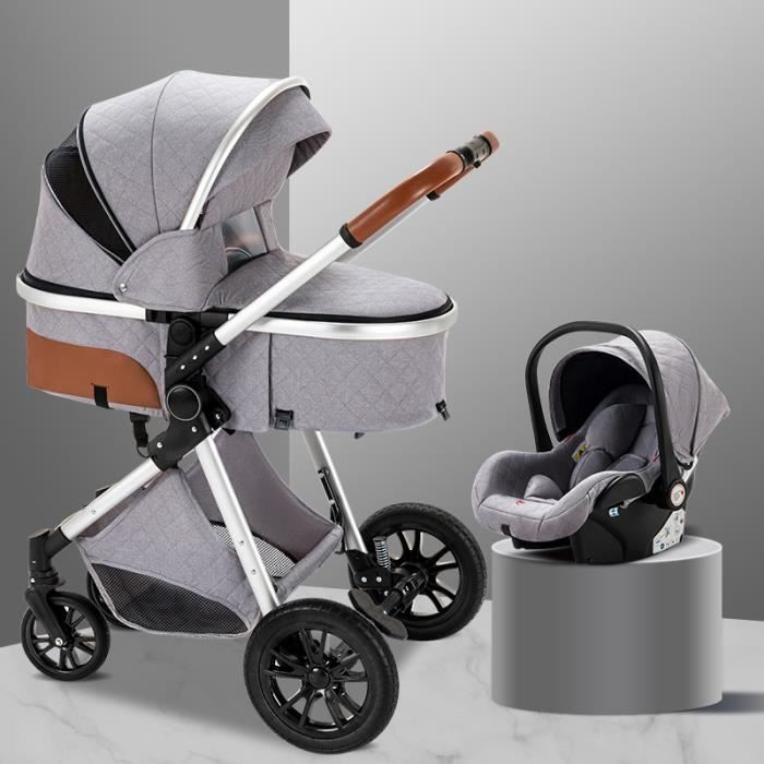 BAZARLAND30 Poussette 3 en 1 Bébé Combinée Siège-Auto Nacelle Trio Réversible Réglable Haute Qualité Roues increvables.gris