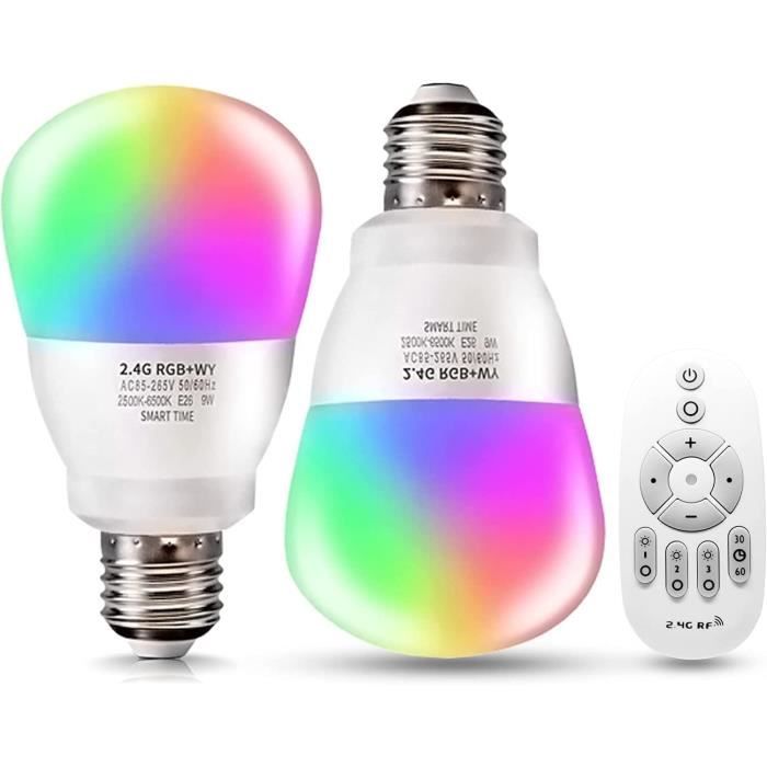 Lot De 2 Ampoules Led À Changement De Couleur Avec 7 Couleurs, 9 W (Équivalent 60