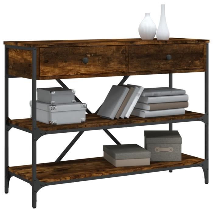 Table Console Chêne Fumé QUAHEAS 80x29x75 Cm - Table D'appoint Moderne, Cadre Métal, Pieds Réglables
