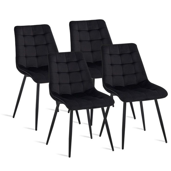 Lot de 4 chaises en Velours - Chaise de salle à manger - style rétroergonomiques - 47 Lx43 Px50 H cm(noir)