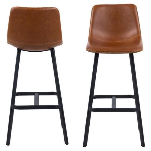 chaises de bar en cuir synthétique marron - emob - oregon - lot de 2 - pieds en métal