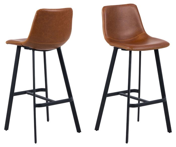 Chaises de bar en cuir synthétique marron - EMOB - Oregon - Lot de 2 - Pieds en métal Chaises de bar en cuir synthétique marron - EMOB - Oregon - Lot de 2 - Pieds en métal