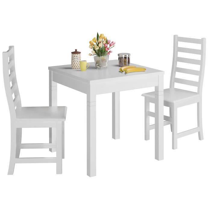 Ensemble table à manger et 2 chaises table de cuisine pin massif peint blanc 90.70-50BW-Set21 Ensemble table à manger et 2 chaises table de cuisine pin massif peint blanc 90.70-50BW-Set21