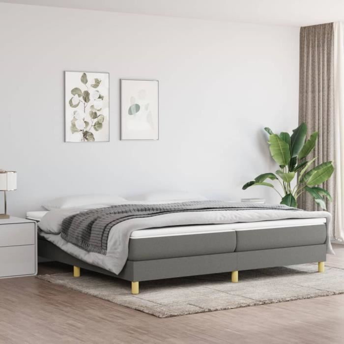 Sommier - FYDUN - 200x200 cm - Tissu 100% polyester - Gris foncé - 2 places