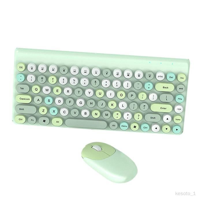 Clavier Et Souris Sans Fil Rétro 86 Touches – Design Rond, 1200 DPI, Ergonomique – Couleur Rose