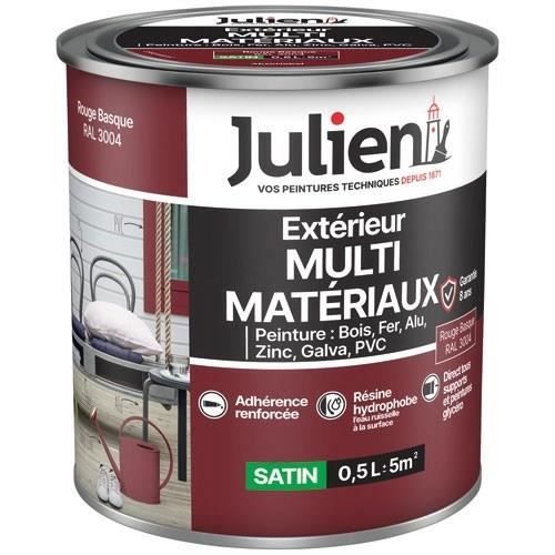 Peinture extérieur multi-matériaux - JULIEN - Satin - 0.5L - Rouge basque RAL3004
